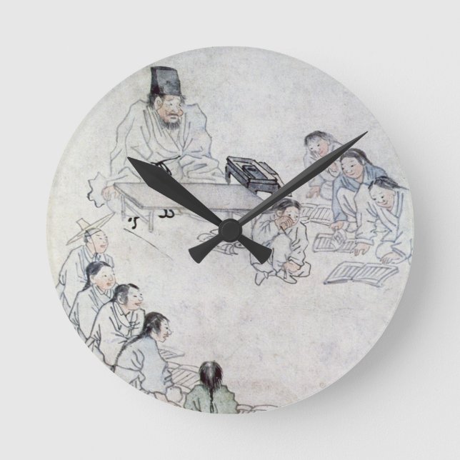 A Confucian Classroom (Sodang) (colour print) Round Clock (Front)