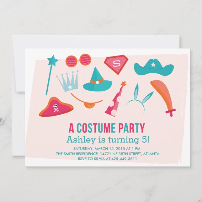 A Constume Party Girl's Birthday party invitation (Front)