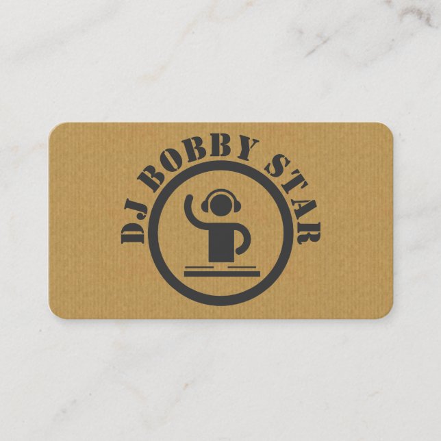 A cool cardboard round DJ icon business card (Front)