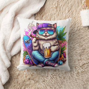 A cool cat enjoying a vibrant street party scene cushion