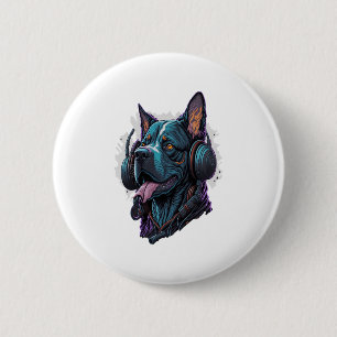 A cool dog listening to music  6 cm round badge