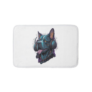 A cool dog listening to music  bath mat