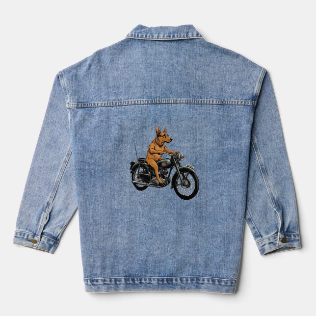 A Cool Dog Riding a Motorcycle Denim Jacket (Back)
