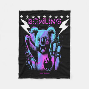 A Cool Koala Bear Bowling With Lightning Strike Fleece Blanket