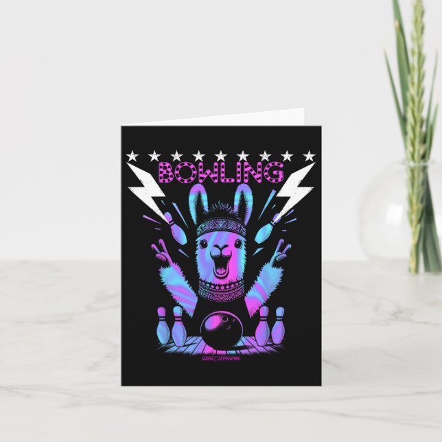 A Cool Llama Bowling With Lightning Strike  Card (Front)