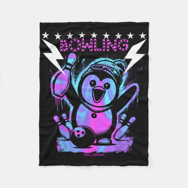 A Cool Penguin Bowling With Lightning Strike  Fleece Blanket (Front)