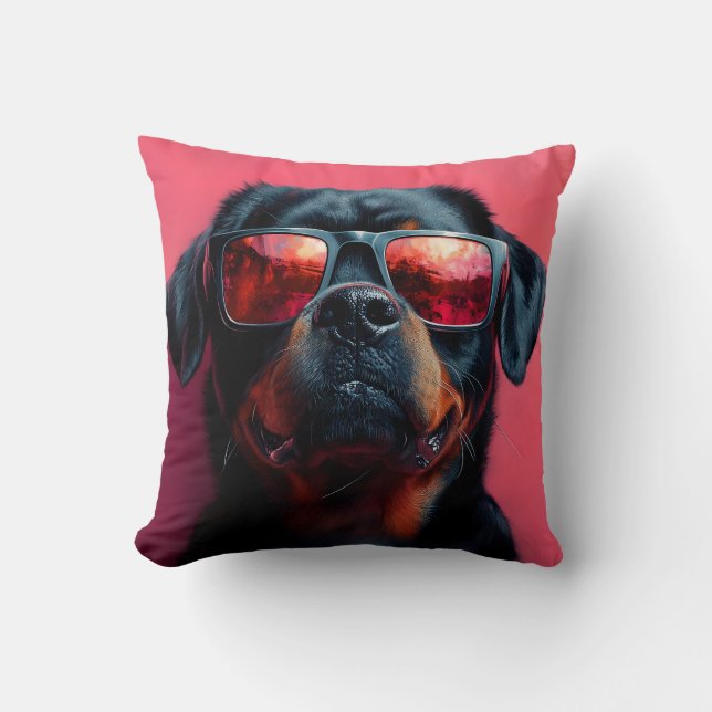 A cool rottweiler with sunglasses cushion (Front)