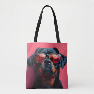 A cool rottweiler with sunglasses tote bag
