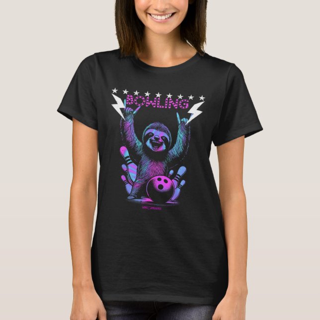 A Cool Sloth Bowling With Lightning Strike  T-Shirt (Front)
