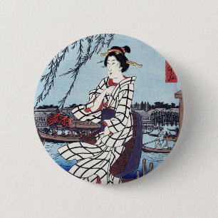 A Cool Summer Evening at Bridge, Utagawa Hiroshige 6 Cm Round Badge
