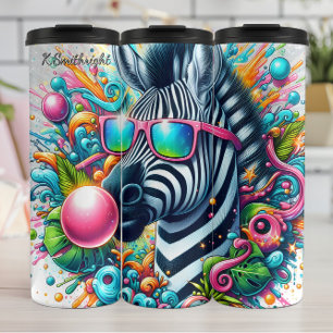 A Cool Zebra Wearing Colourful Sunglasses Thermal Tumbler
