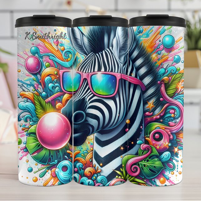 A Cool Zebra Wearing Colourful Sunglasses Thermal Tumbler (Creator Uploaded)