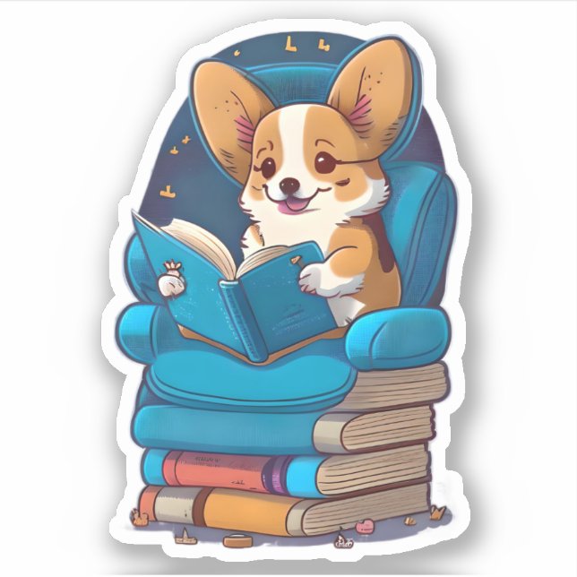 A Corgi puppy reading a book (Front)