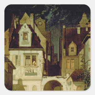 A Corner of a German Town by Moonlight Square Sticker