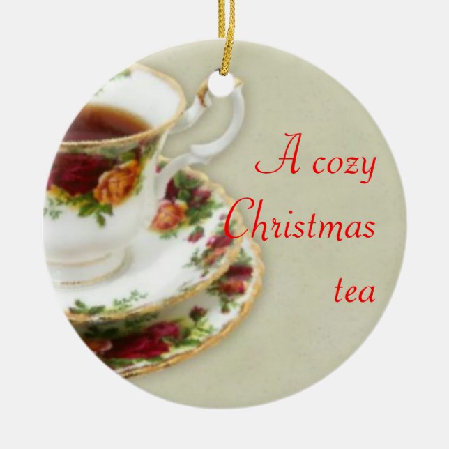 A Cosy Christmas Tea Ceramic Tree Decoration (Front)