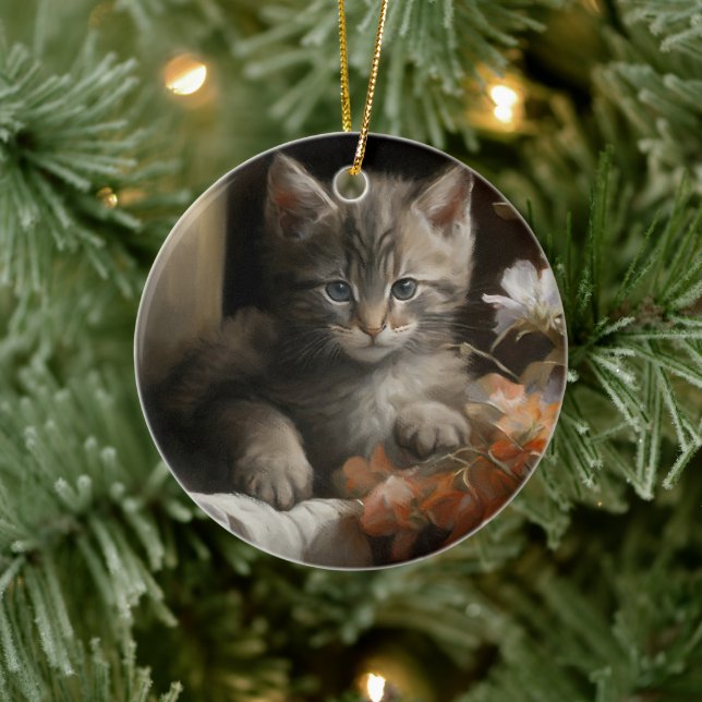 A Cosy Corner Tabby Kitten Ceramic Ornament (Tree)