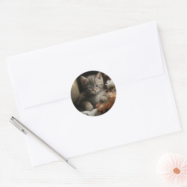 A Cosy Corner Tabby Kitten Classic Round Sticker (Envelope)