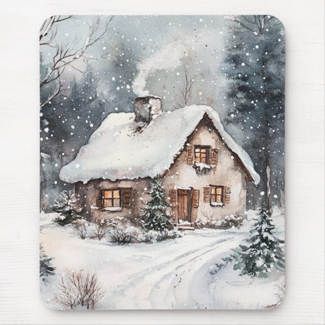 A Cosy Cottage in winter Mouse Pad (Front)