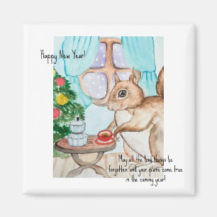A cosy drawing of a cute squirrel magnet