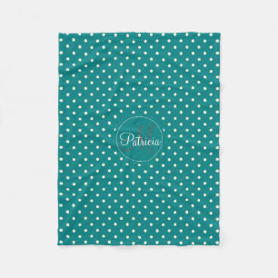 A Cosy Essential: Teal & White Polka Dots Monogram Fleece Blanket