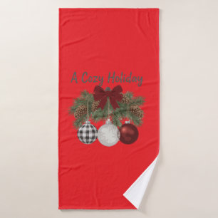 A Cosy Holiday Rustic Farmhouse Christmas Ornament Bath Towel Set