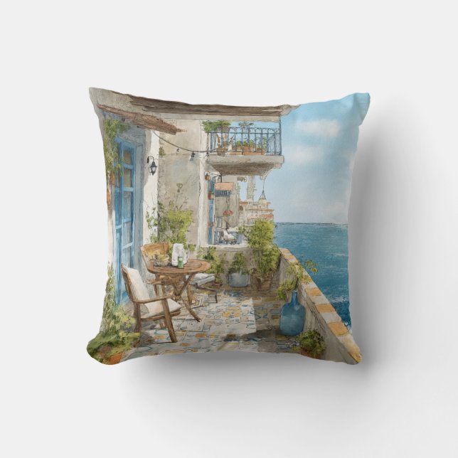 A Cosy Seaside Balcony Cushion (Front)