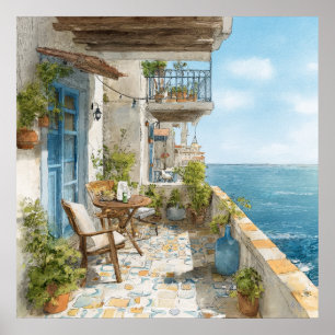A Cosy Seaside Balcony Poster