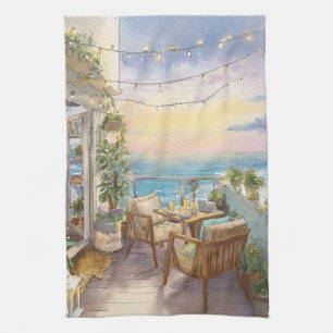 A Cosy Seaside Balcony Tea Towel
