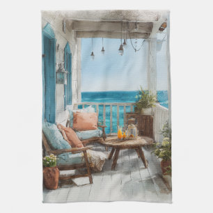 A Cosy Seaside Balcony Tea Towel