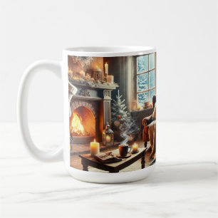 A cosy winter scene by the warm fireplace coffee mug
