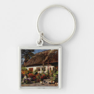A Cottage Garden with Chickens by Peder Monsted Key Ring
