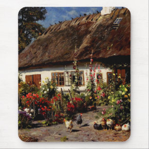 A Cottage Garden with Chickens by Peder Monsted Mouse Pad