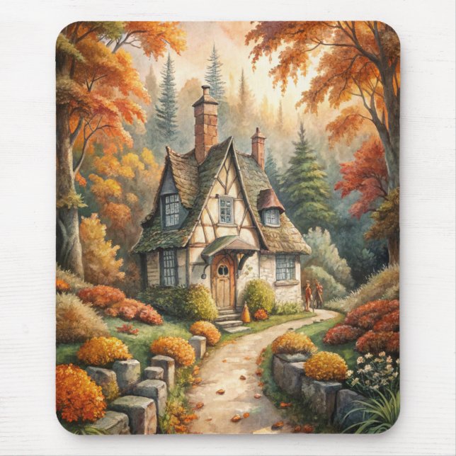 A Cottage in Autumn Fall Mouse Pad (Front)