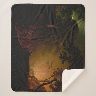 A cottage on fire at night Joseph Wright of Derby Sherpa Blanket