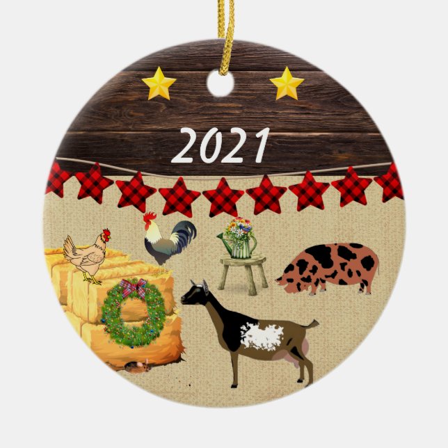 A Country Christmas KuneKune & Goat Ceramic Ornament (Front)
