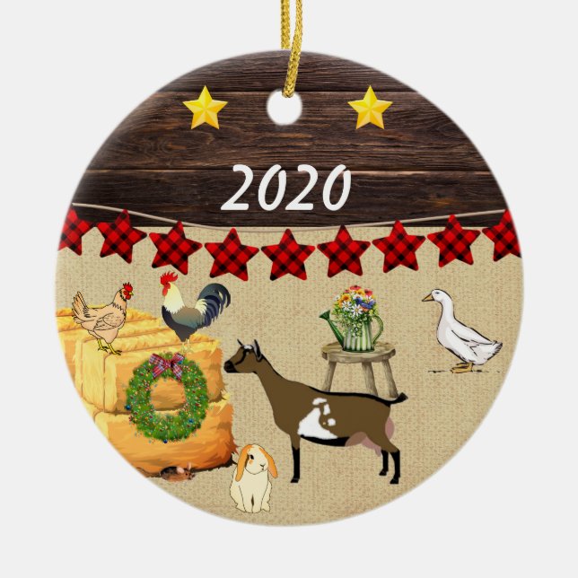 A Country Christmas Nigerian Dwarf Goat Ceramic Ornament (Front)