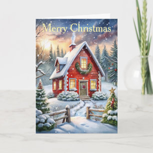 A Country Cottage at Christmas Holiday Card