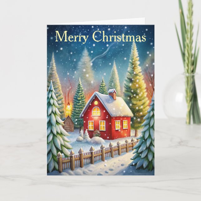 A Country Cottage at Christmas Holiday Card (Front)