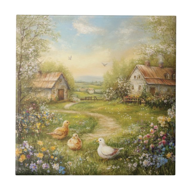 A Country Farmhouse and Barn Ceramic Tile (Front)