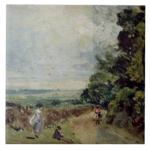 A Country road with trees and figures Ceramic Tile