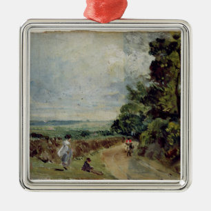 A Country road with trees and figures Metal Ornament