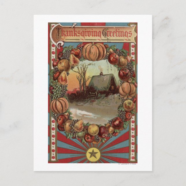 A Country Scene with Produce Border Postcard (Front)