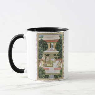 A couple in a garden listening to music with femal mug