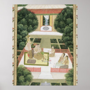 A couple in a garden listening to music with femal poster