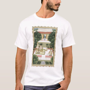 A couple in a garden listening to music with femal T-Shirt