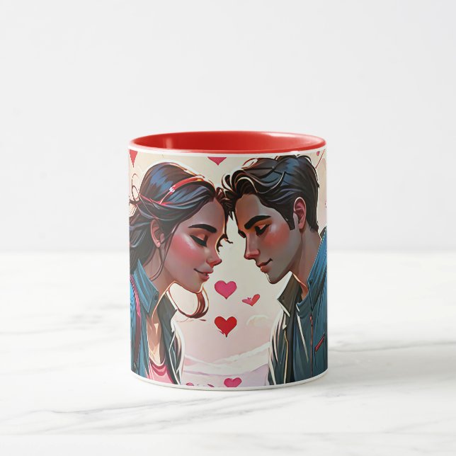 A couple in love with flying hearts - Coffee Mug (Center)