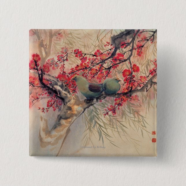 A Couple in Spring 15 Cm Square Badge (Front)