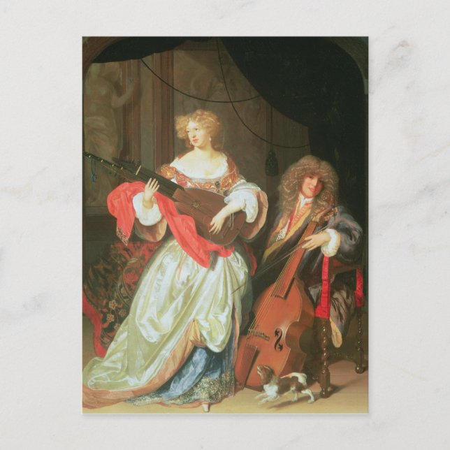 A couple making music postcard (Front)