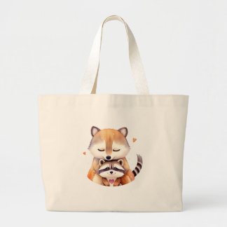 A couple of cute raccoons with a heart. large tote bag