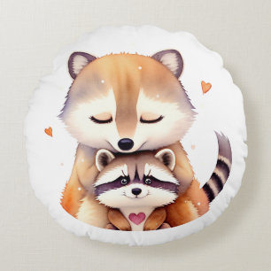A couple of cute raccoons with a heart. Love Round Cushion